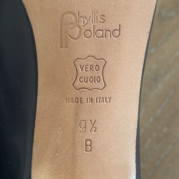 Phyllis Poland Leather Pump Heels Womens 9.5 Made in Italy Black Contrast Stitch - Picture 6 of 6
